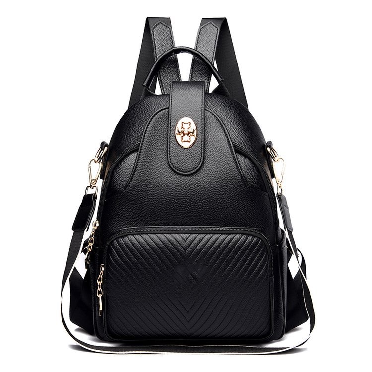 Stylish Multifunctional Backpack Women's Portable Pu Shoulder Backpack Black - Shop at LoveMi