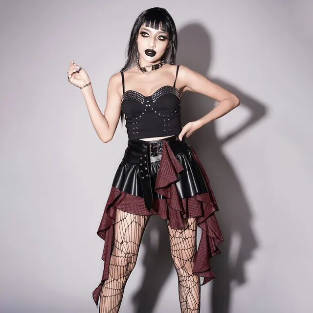 Dark Contrast Personality Check Short Skirt Black - Shop at LoveMi