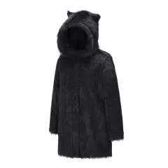 Fashion Warm Mid-length Faux Fur Coat Winter New Women's Coat With Hood - Black - View 1