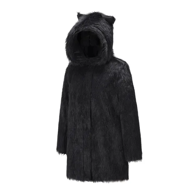 Fashion Warm Mid length Faux Fur Coat Winter New Women's Coat With Hood Black - Shop at LoveMi