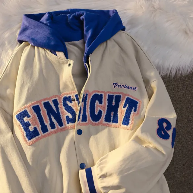American Retro Baseball Uniform Women Loose Design Couple Jacket Apricot - Shop at LoveMi
