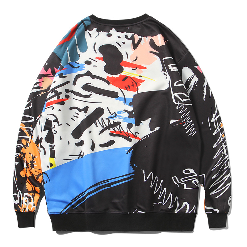 Title 1, Graffiti Printed Pullover Round Neck Sweater Fo...