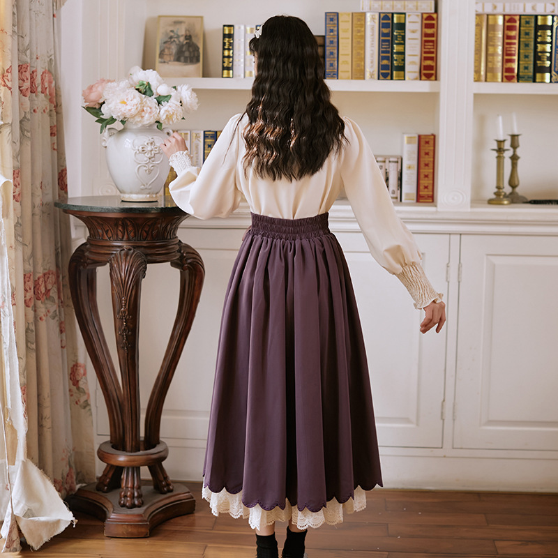 Long Sleeve Embroidered Floral Lace Double Layer Dress Set