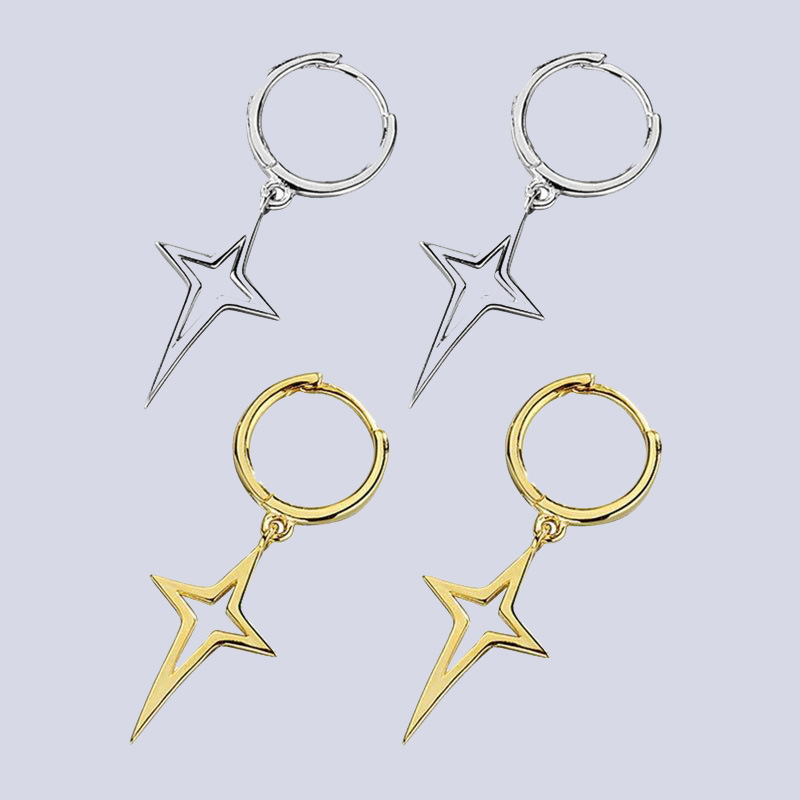 Men's Earrings Copper Plating 18K Real Gold Lucky Four-star Earrings