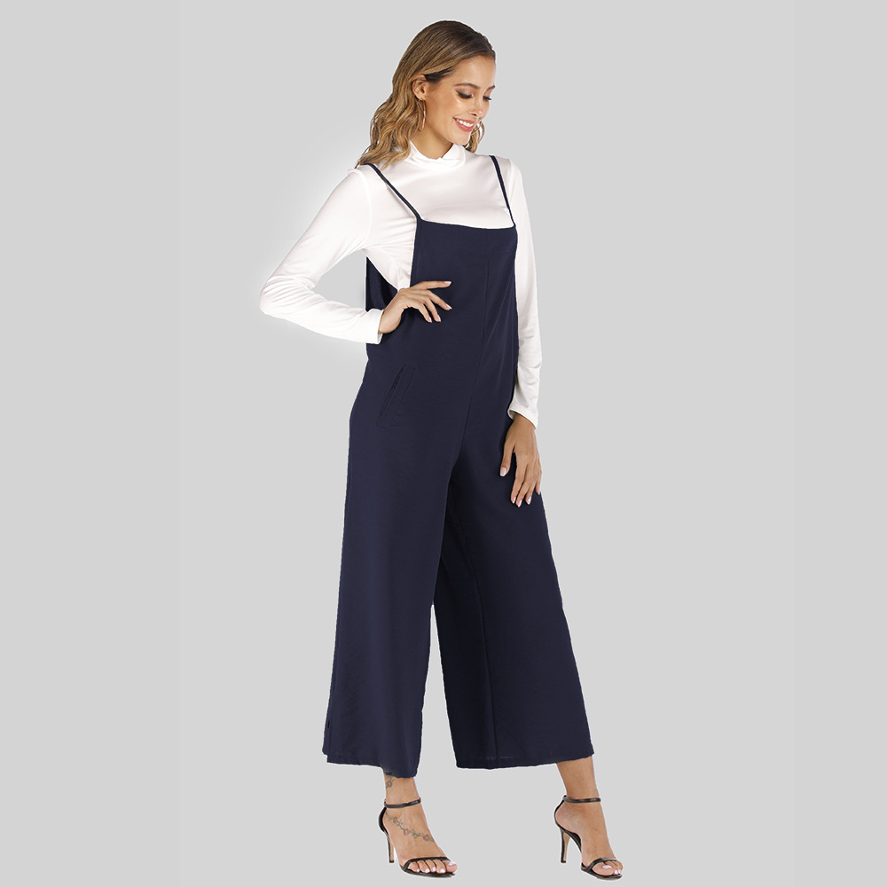 Large Size Women's Slim Sling Solid Color Mid-length Slit Jumpsuit