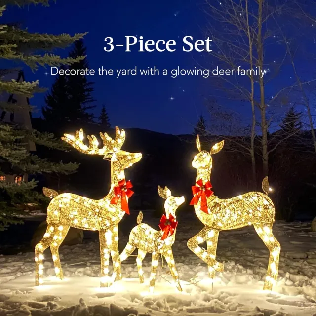Golden Christmas Reindeer Set 3 Piece Holiday Decoration Gold - Shop at LoveMi