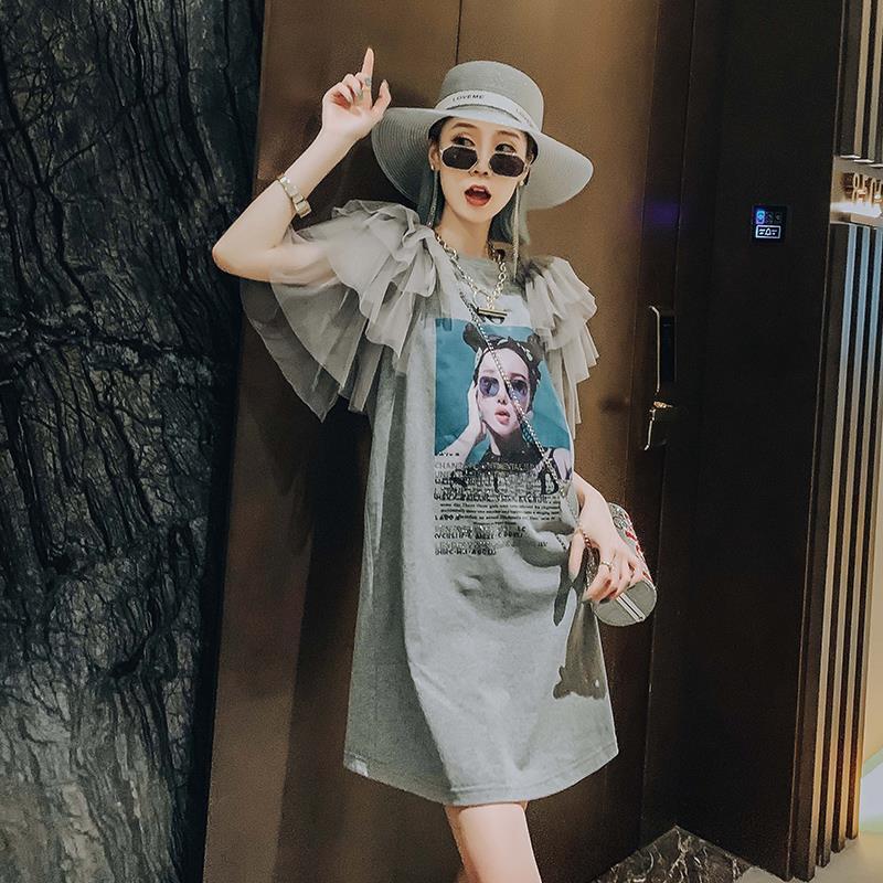 T-shirt Dress Mid-length Fat Sister Casual Short-sleeved Slim Dress Trend