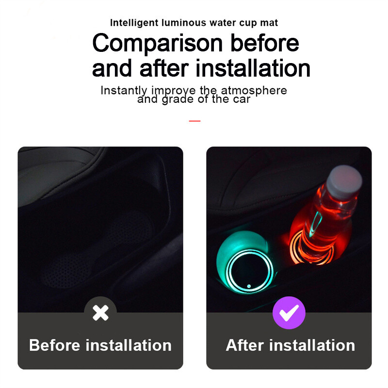 2Pcs Colorful Led Car Cup Holder Bottom Pad Mat Coaster Auto Atmosphere Lights — image 6