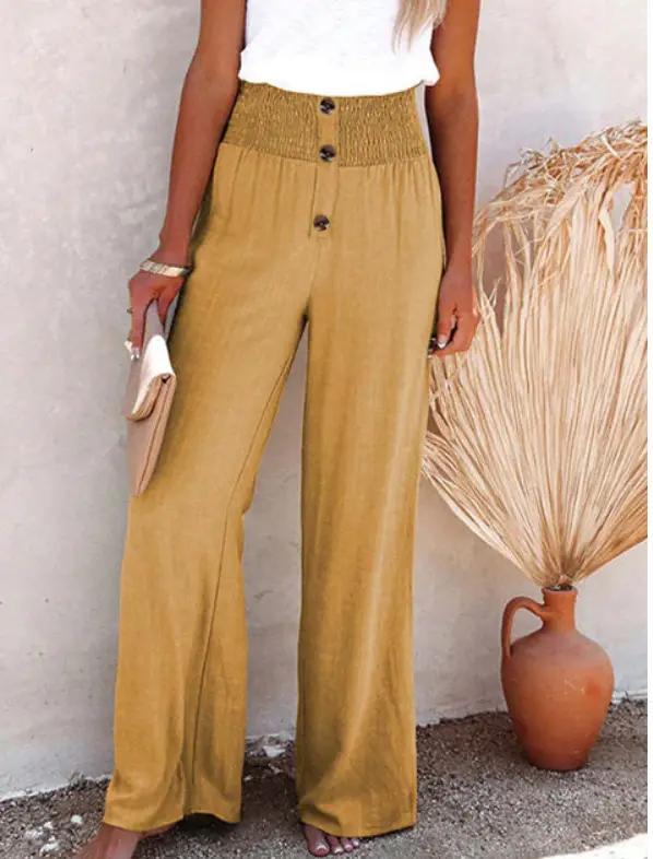 High Waist Loose Long Cotton Linen Wide Leg Pants