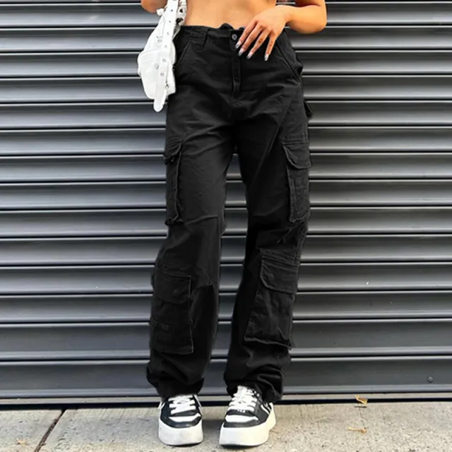 Multi pocket Gray Straight Loose Jeans Look Slim For Women Black - Shop at LoveMi