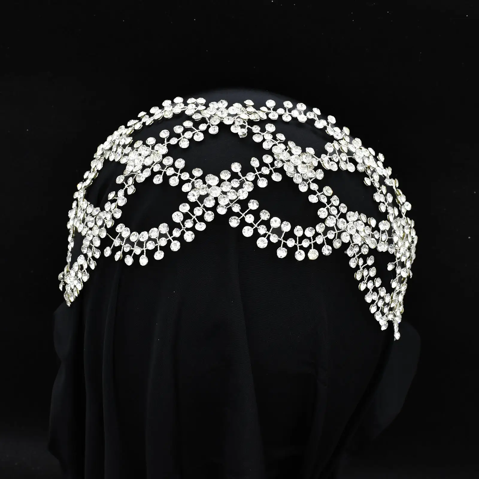 Bridal Mesh Rhinestone Cross S-Bend Handmade Tiara Shape