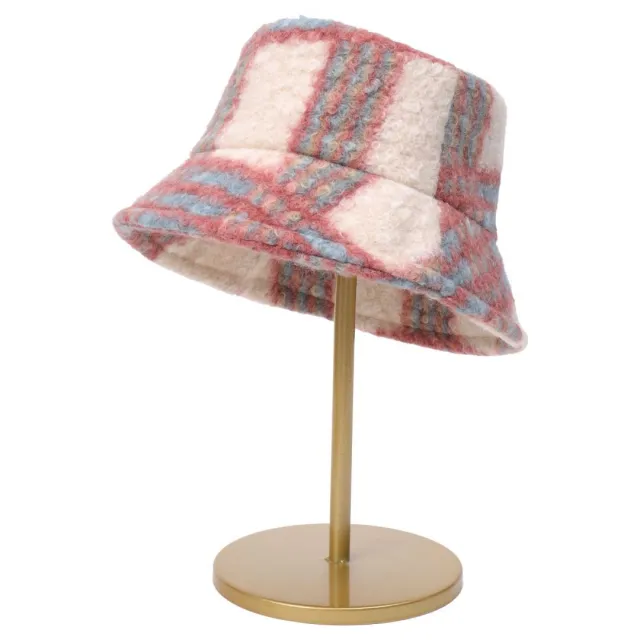 Cashmere Loop Tie Dyed Autumn And Winter New Plaid Face Small Warm Woolen Basin Hat Pink - Shop at LoveMi