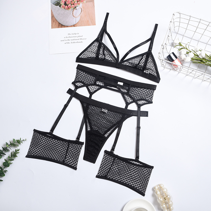 Comfortable And Soft Lace Perspective Women's Three Piece Suit Black - Shop at LoveMi