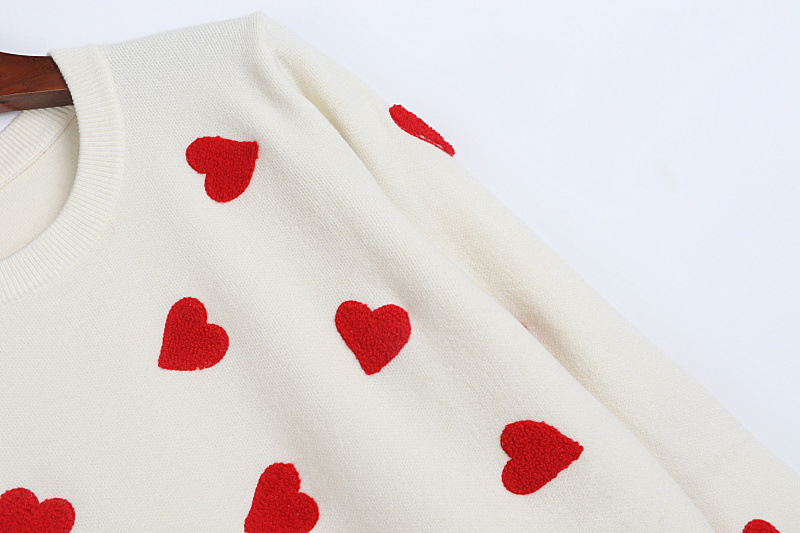 Spring Autumn And Winter Love Flocking Round Neck Sweater