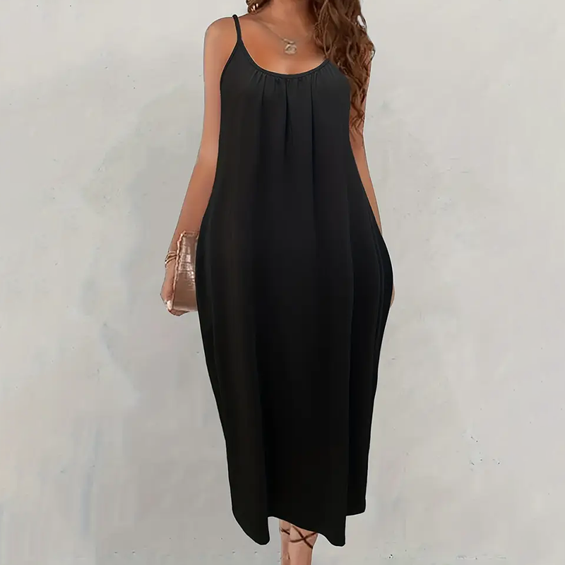 Women's Casual Summer Spaghetti Straps Maxi Dress With Pockets Loose Fit Long - Picture 11 of 17