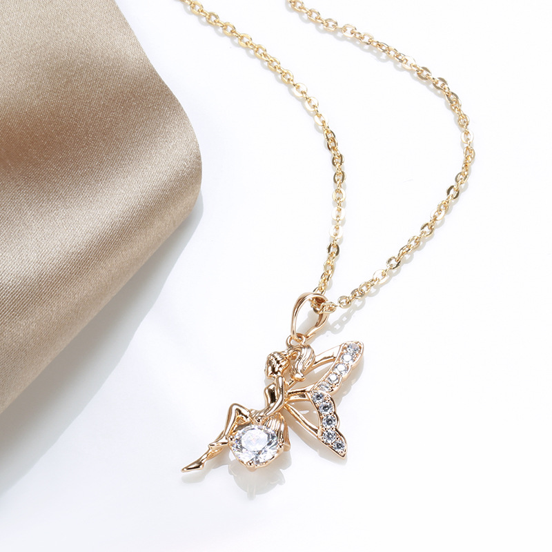 Title 3, Womens Rose Gold Angel Pendant Zircon Necklace...