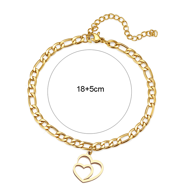 Title 1, Stainless Steel Double Heart Charm Gold Chain B...