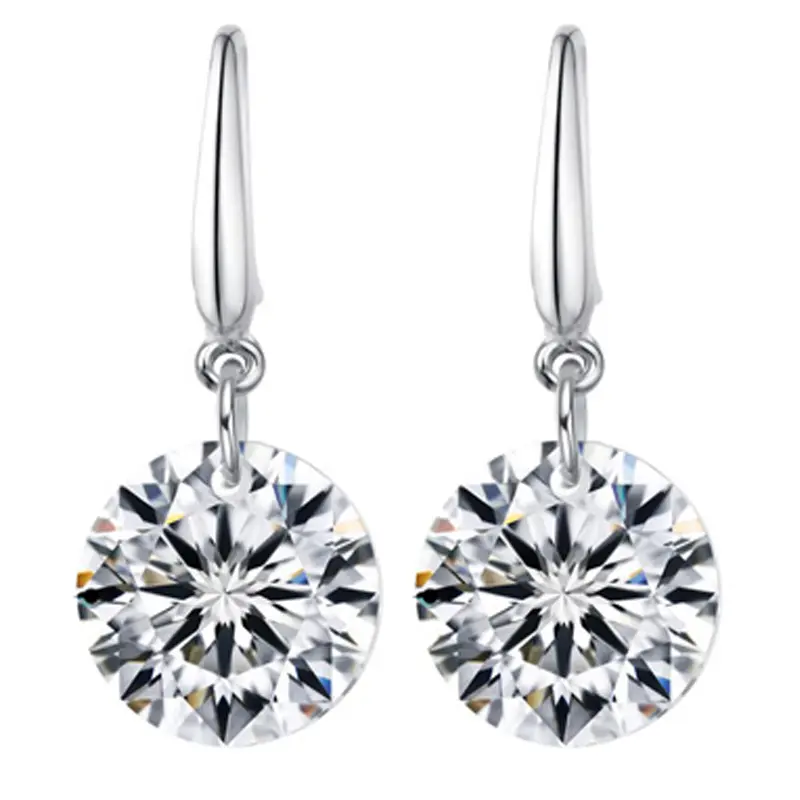925 Sterling Silver Simple Long Zircon Female Earrings