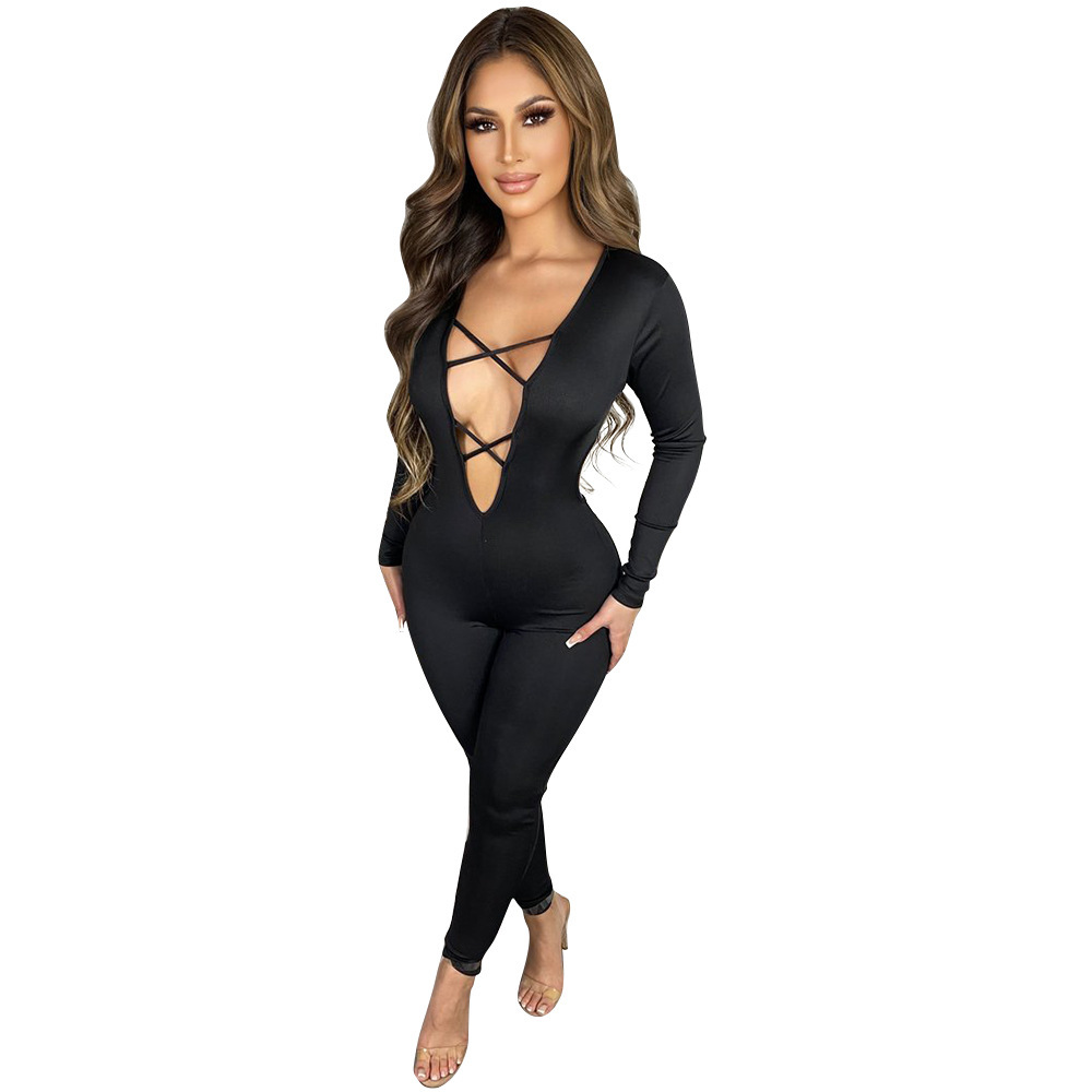 Women's Fashion Skinny Hollow Long Sleeve Jumpsuit - Image 5