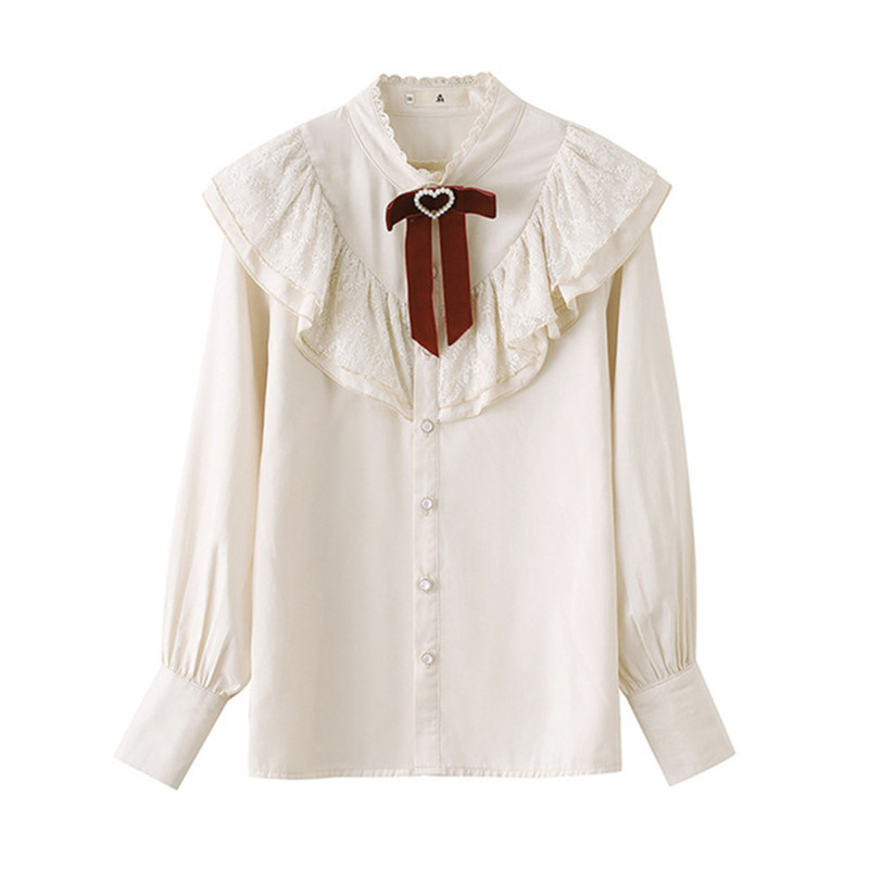 French Shirt Skirt Suit Female Court Style Lace Shirt