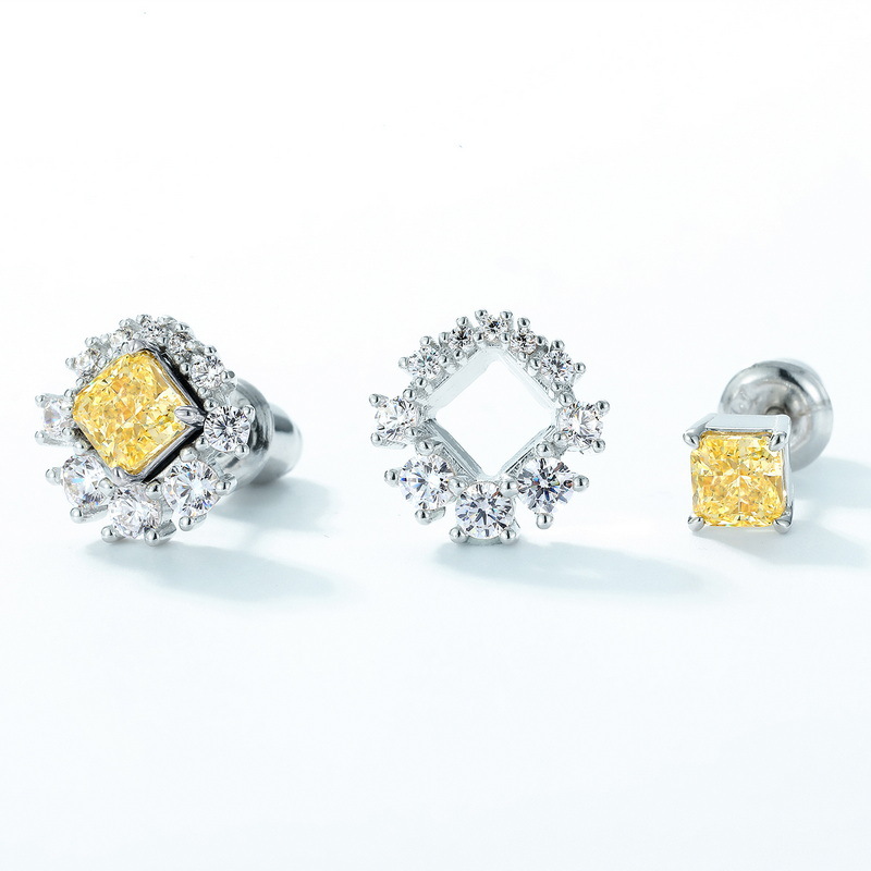 S925 Silver Ice Flower Cut High Carbon Rhinestone Ear Studs Female