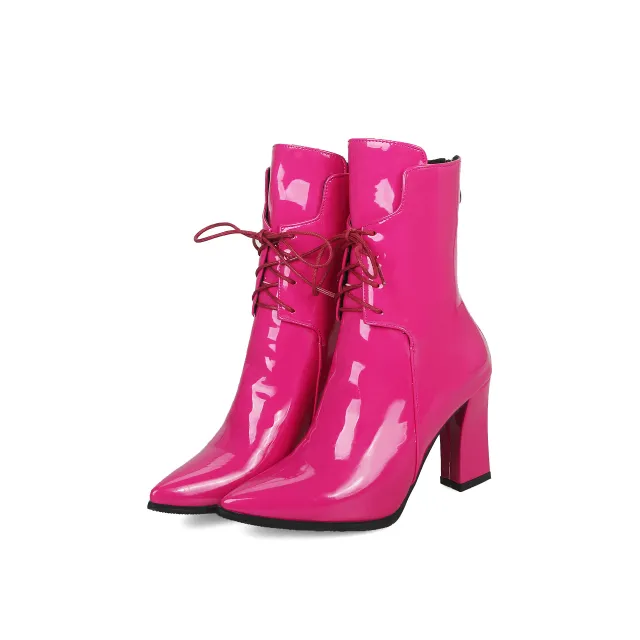 Thick High Heel Pointed Toe Women's Boots Red - Shop at LoveMi