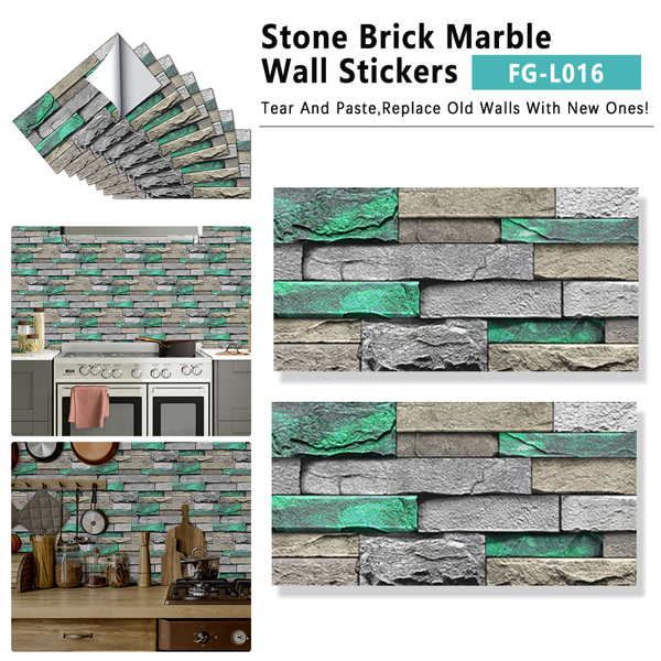 PVC Green Brick And Stone Pattern Self-adhesive Wallpaper, Removable Without Leaving Glue, Peel And Stick Wallpaper_voghion.com