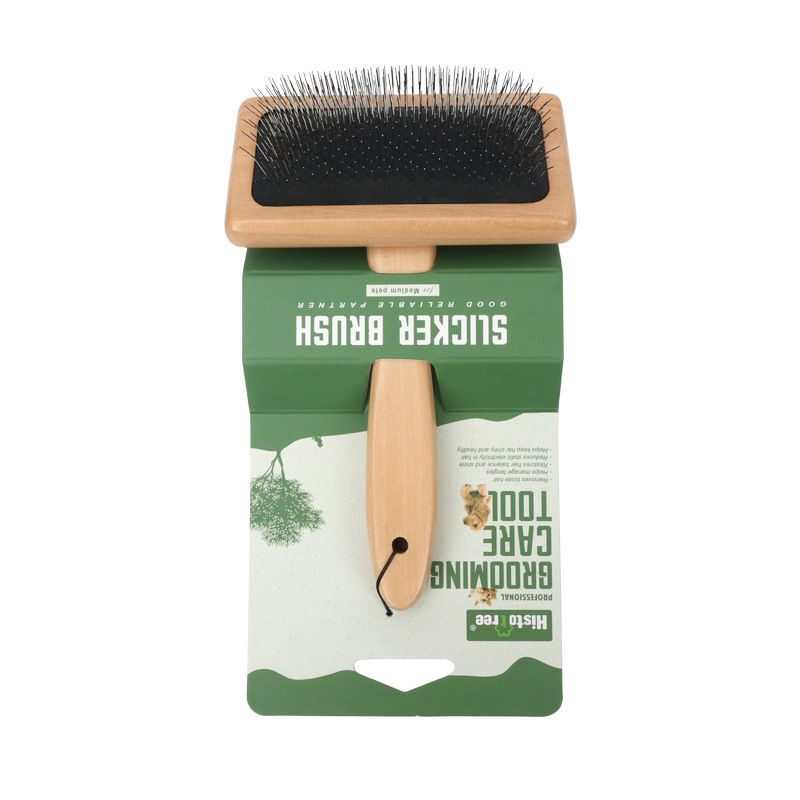 Cepillo para perros y gatos, cepillo alisador para mascotas con mango de bambú, para pelaje largo, medio y corto. Elegante peine de aseo para eliminar el pelo suelta, los enredos y la suciedad.