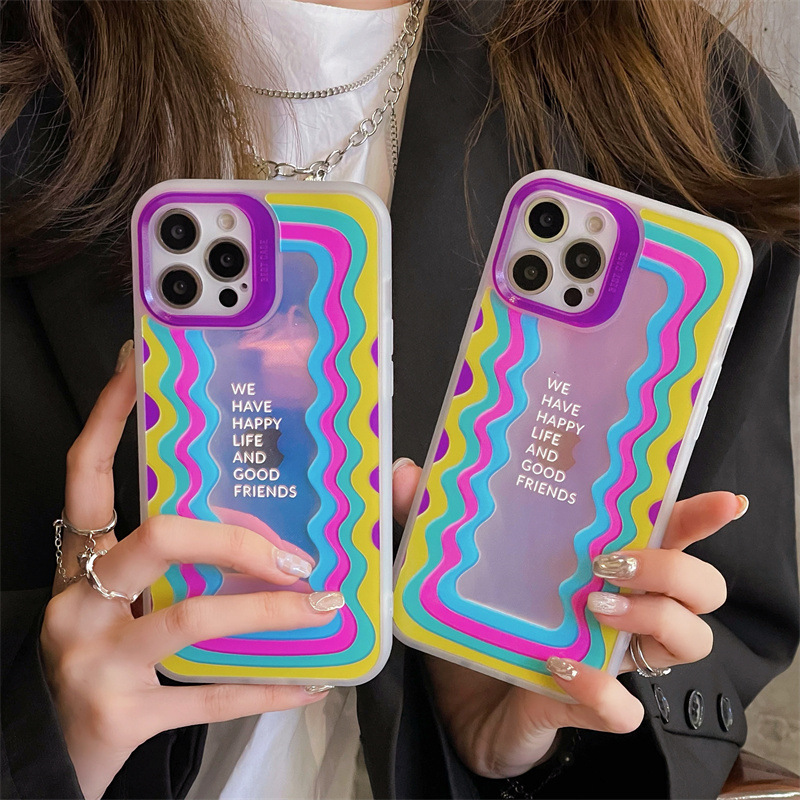 Wave Pattern Laser English Phone Case All Inclusive