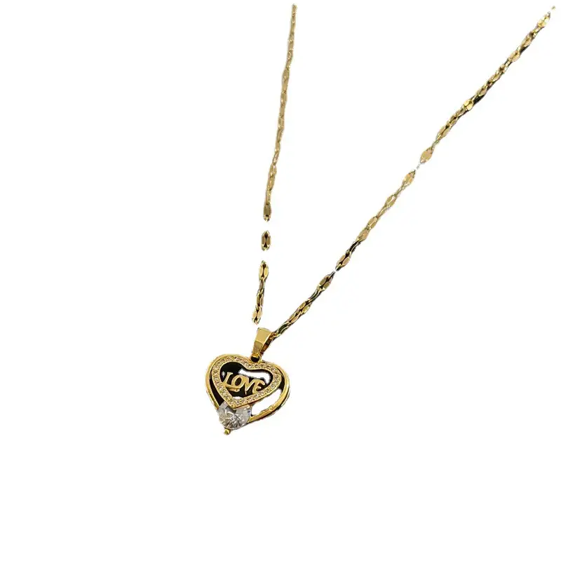 Heart Shaped Clavicle Chain Japanese And Korean Fashion Minimalist Copper Micro Inlaid Necklace