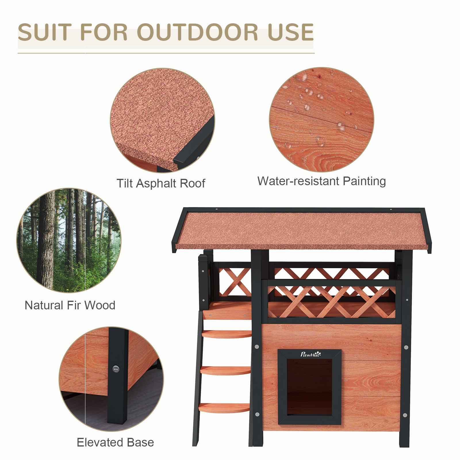 Outdoor Cat House With Balcony, Stairs And Roof, 77 X 50 X 73 Cm — image 9