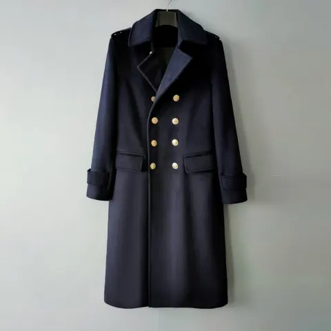 Double-breasted Lengthened Wool Tweed Jacket Men