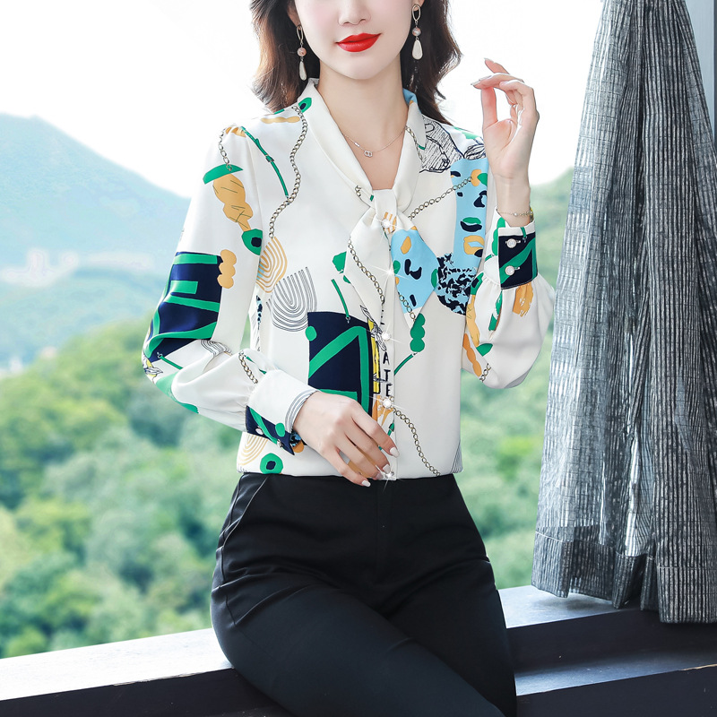 New Long Sleeved Bow Tie Women's Shirt