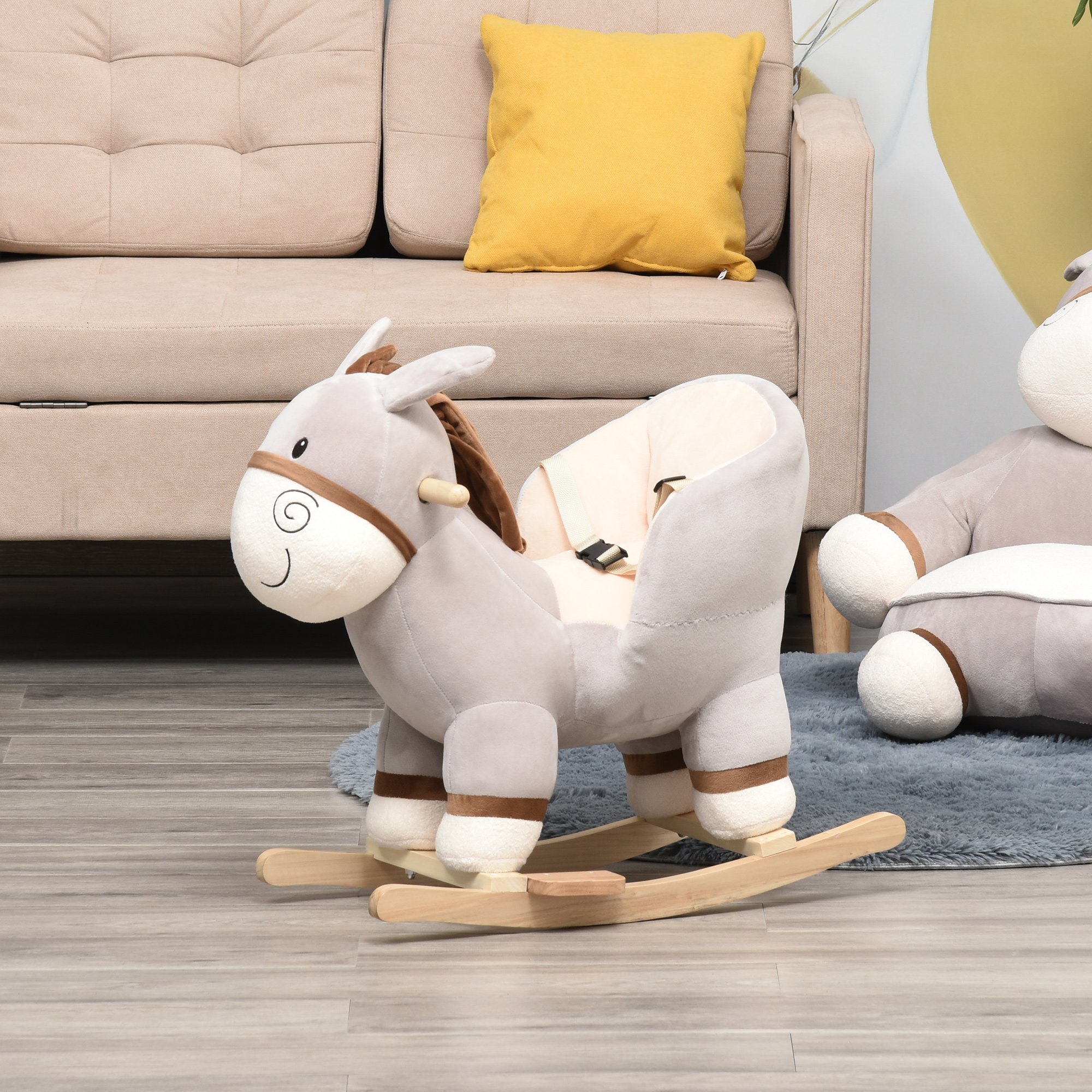 Children's Rocking Horse, Plush Donkey Shaped Riding Chair, With Sound Effects — image 2
