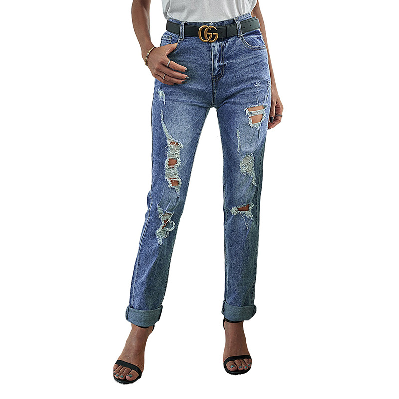 Fashion Sexy Ripped Raw Edge High Waist Ladies Cropped Jeans G Xl - Shop at LoveMi