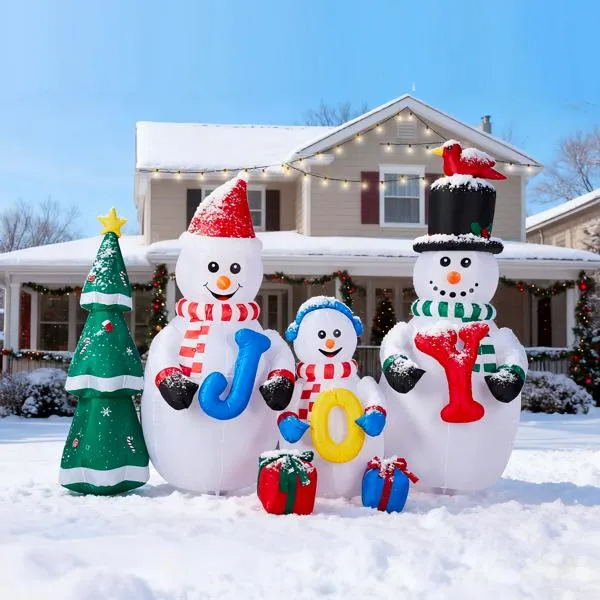 8FT Lighted Christmas Inflatable Decoration, Inflatable Snowman Family With JOY And Xmas Tree, Funny Blow… image 7
