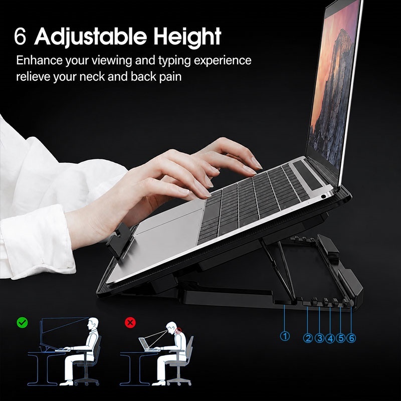 13-17inch Laptop Cooling Pad With 6 Quiet Fans, 6 Height Wind Speed