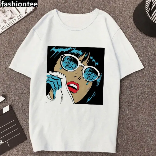 Ladies Punk Aesthetic Print Casual Short Sleeve Student Top 2 Style 2Xl - Shop at LoveMi