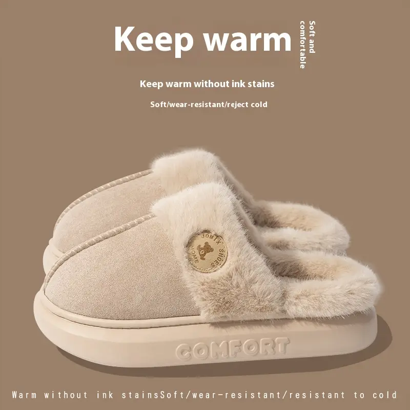 Plush Slippers for Women Men Winter Warm Home Slipper Indoor Thick-soled Fleece