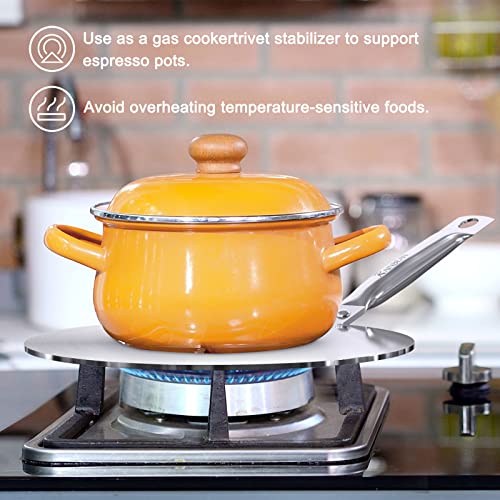 Heat Diffuser Simmer Ring Plate with Stainless Handle, Induction Adapter Plate for Gas Stove Glass Cooktop Converter, Flame Guard for Induction Hob Pans, 7.5 inch, 8 inch, and 9.25 inch Stainless Steel.