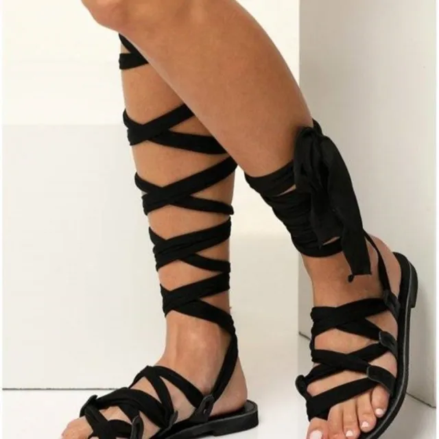 Large Size European And American Fashion High top Ankle Ring Strap Set Toe Flat Roman Sandals Women Black - Shop at LoveMi