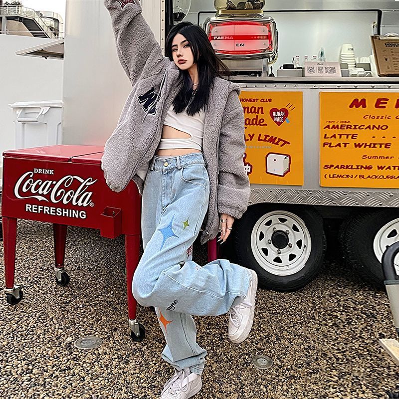 Women's High Street Hip-hop Washed Embroidered Jeans