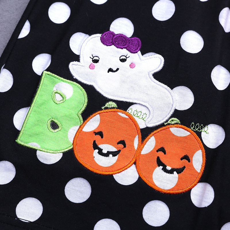 Long Sleeve Girls Halloween Dress Black Pumpkin Ghost
