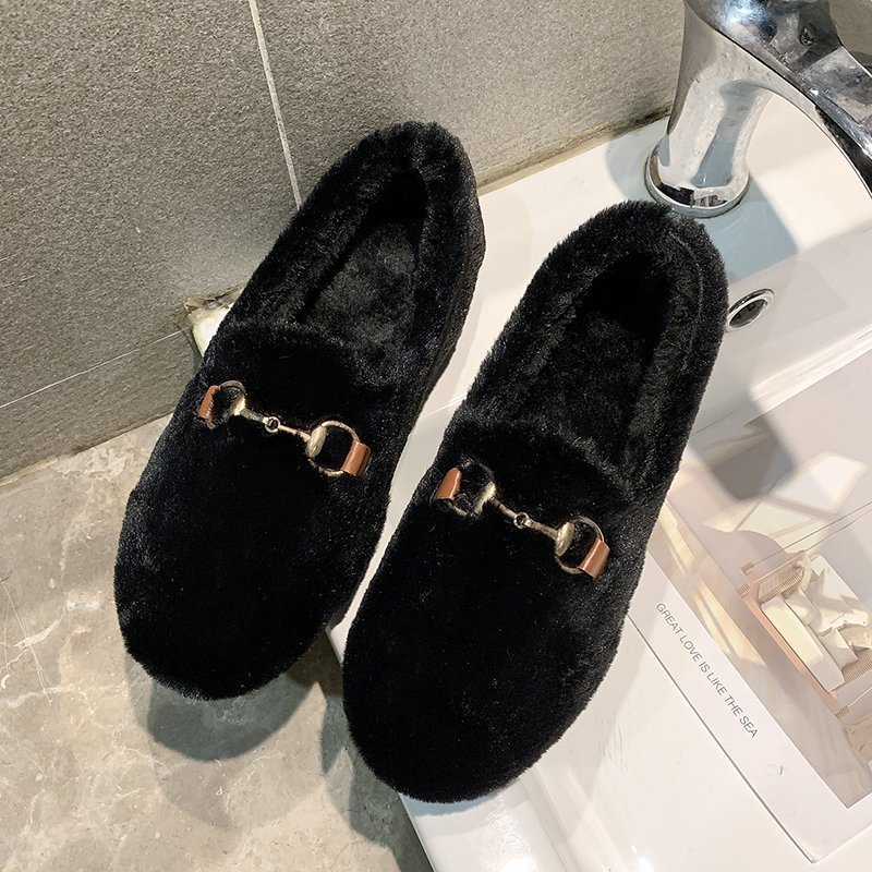 Flat Bottomed One Step Net Celebrity Plus Velvet Beanie Shoes