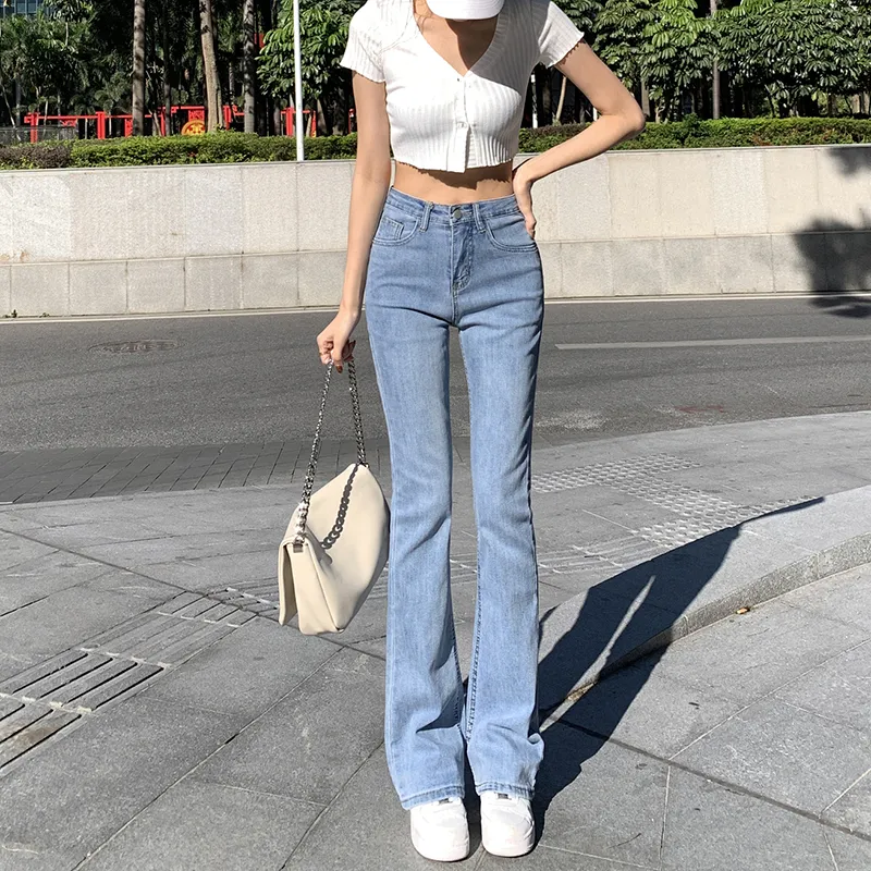 Off White High Waist Flare Pants For Women - Light Blue