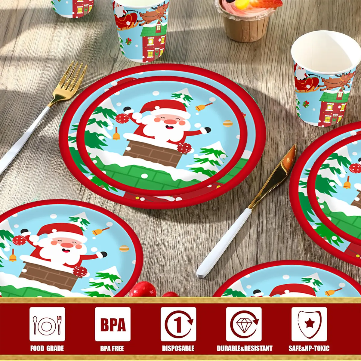 Christmas Paper Cup And Plate Set