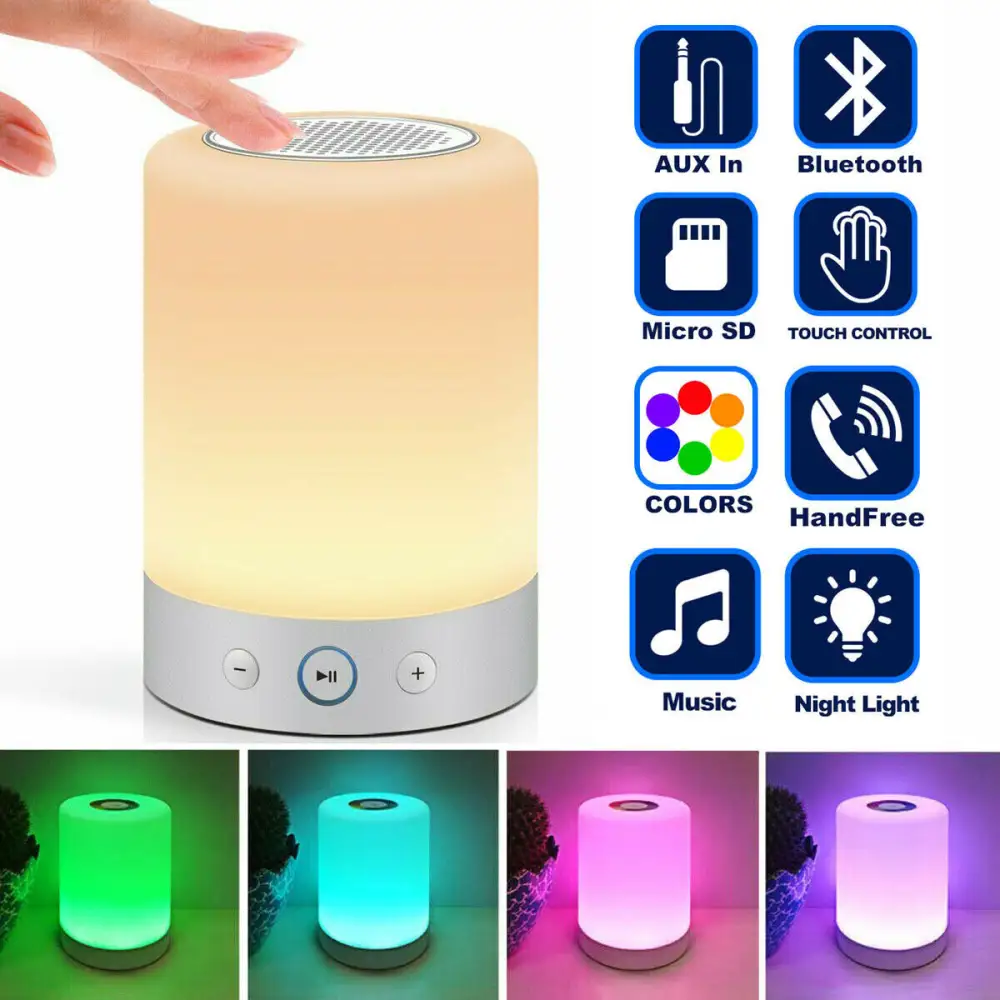 Wireless Night Light Bluetooth Speaker Color Changing Touch Control