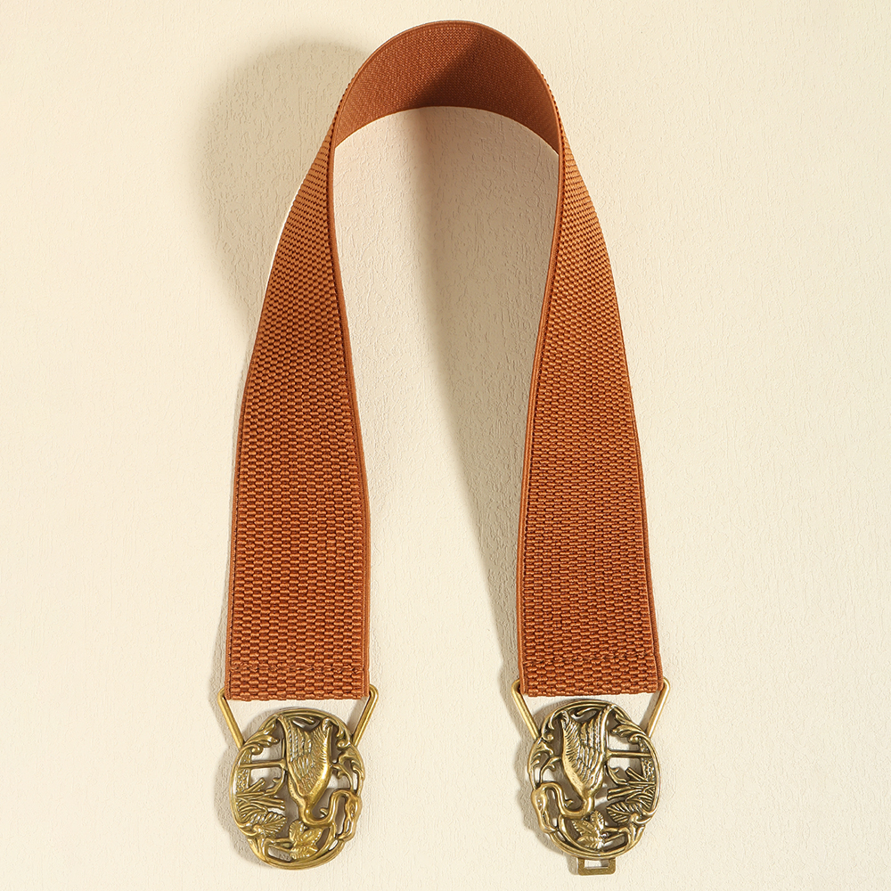 Simple Retro Elastic Belt Metal Hollow Buckle Red-crowned Crane Elastic Waist Elegant Female Fashion Accessories