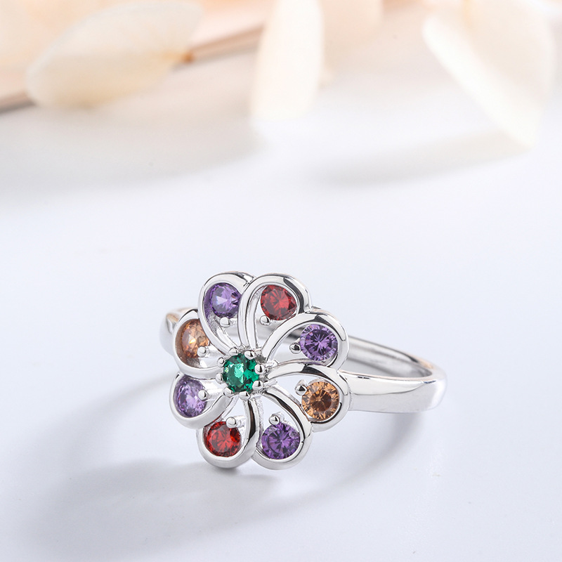 Round Colored Diamond Mixed Color Ring Women Fashion In Europe And America