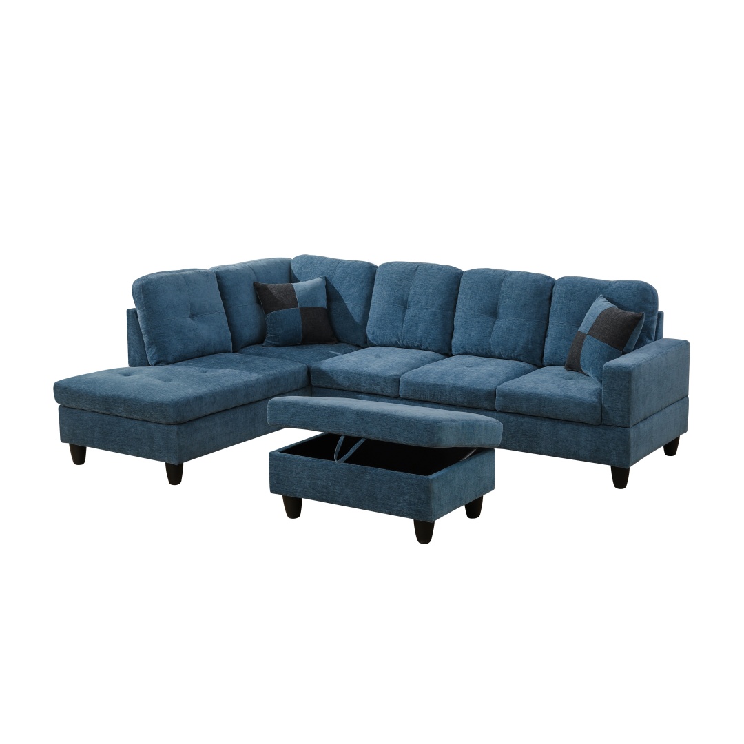 Pickup Only--Blue Flannel 3-Piece Couch Living Room Sofa Set